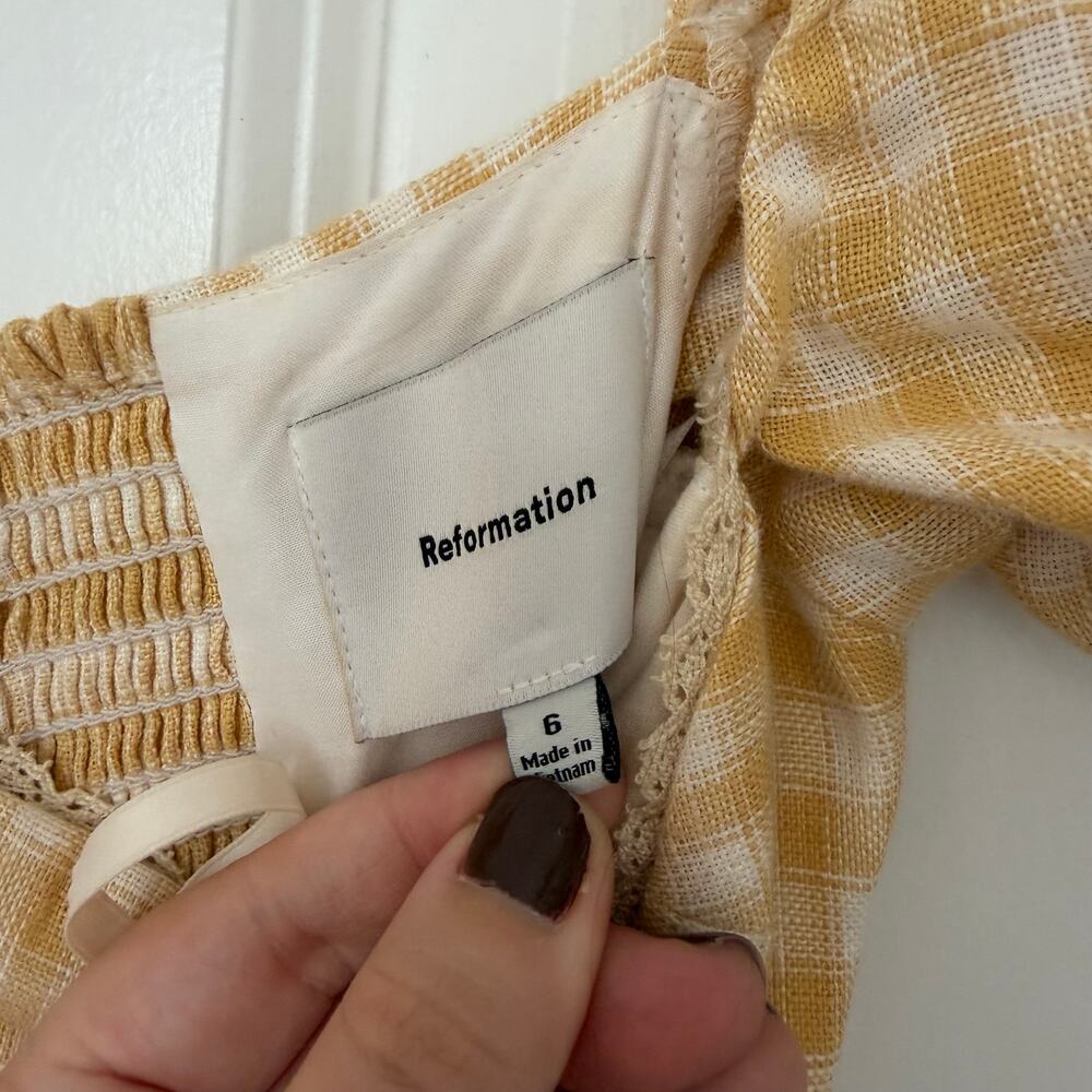 Reformation (6) Marella Linen Gingham Puff Sleeve Maxi Dress Yellow Cottagecore - Picture 9 of 9